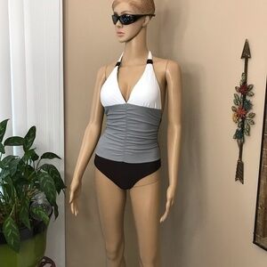 Color Block Ruched 1-Pc Halter Swimsuit Sz Sm- NEW